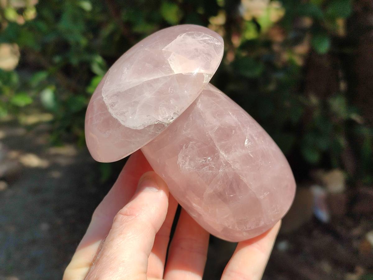 Polished Large Rose Quartz Mushrooms x 3 From Madagascar