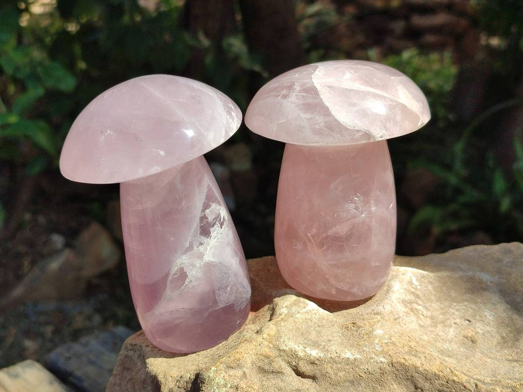 Polished Large Rose Quartz Mushrooms x 3 From Madagascar