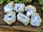 Natural Blue Lace Agate Geode Specimens x 6 From Nsanje, Malawi