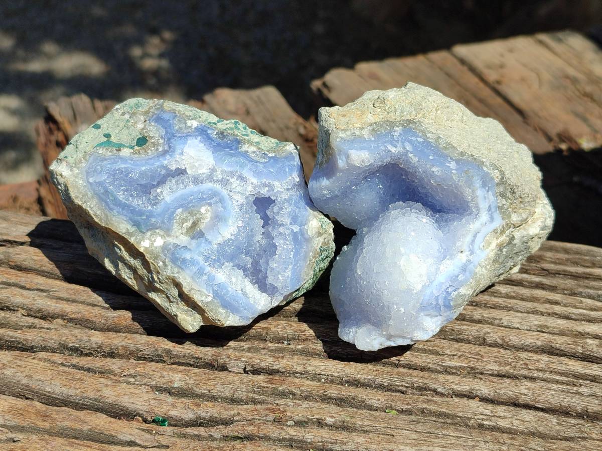 Natural Blue Lace Agate Geode Specimens x 6 From Nsanje, Malawi
