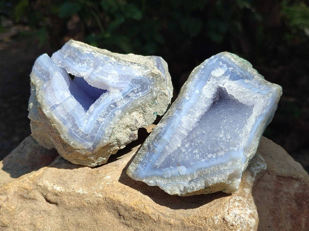 Natural Blue Lace Agate Geode Specimens x 6 From Nsanje, Malawi