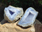 Natural Blue Lace Agate Geode Specimens x 6 From Nsanje, Malawi