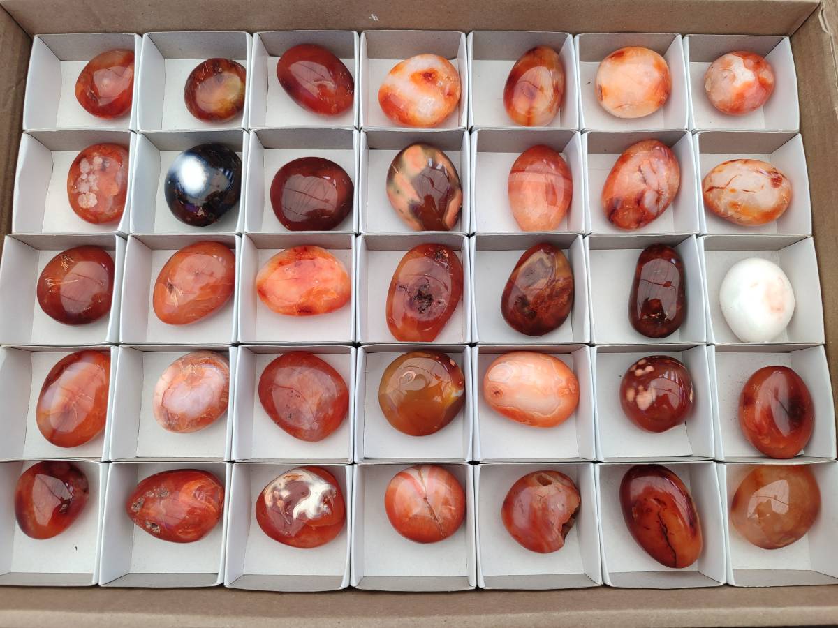 Polished Carnelian Agate Gemstone Galets x 35 From Madagascar