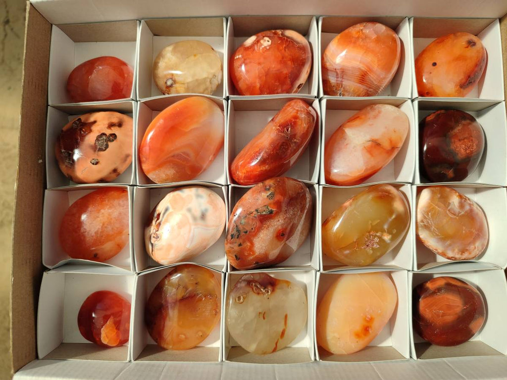 Polished Carnelian Agate Gemstone Galets x 20 From Madagascar