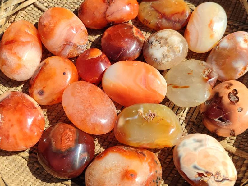 Polished Carnelian Agate Gemstone Galets x 20 From Madagascar