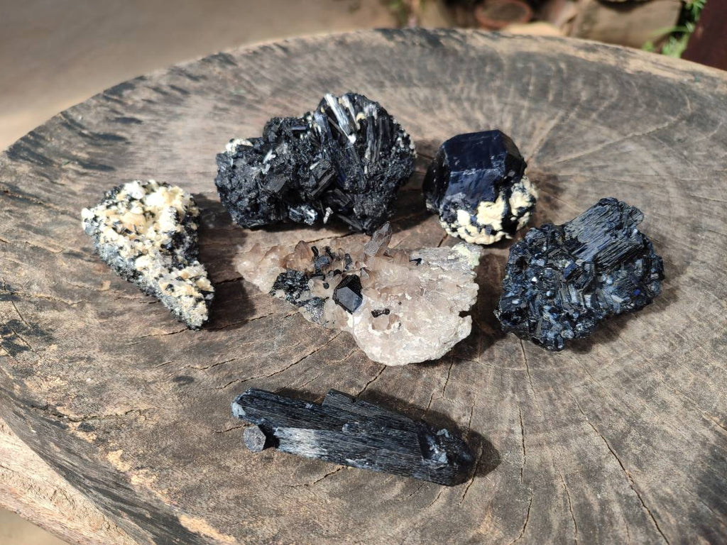 Natural Schorl Black Tourmaline Specimens x 6 From Erongo, Namibia