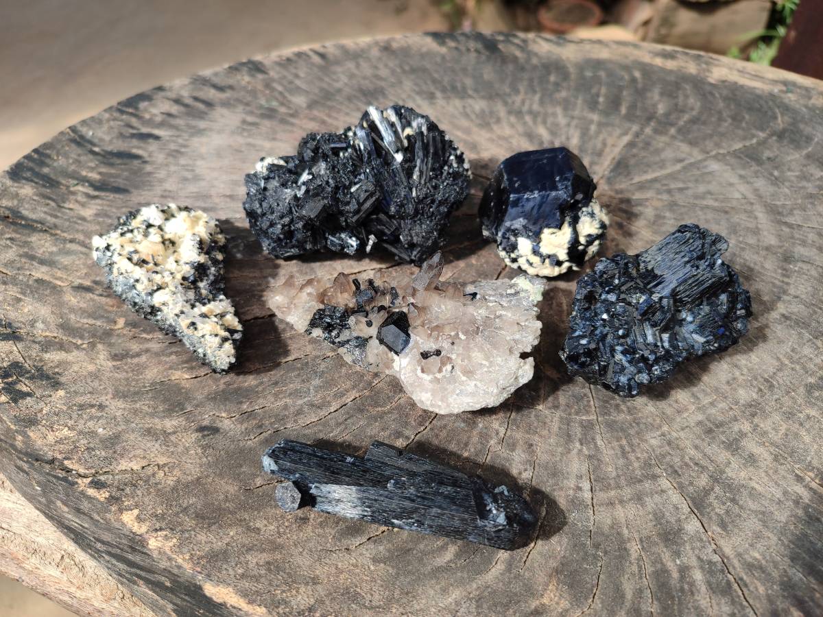 Natural Schorl Black Tourmaline Specimens x 6 From Erongo, Namibia