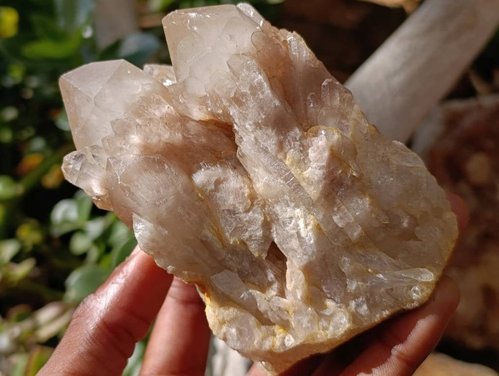 Natural Small Smokey Phantom Quartz Clusters x 3 From Luena, Congo