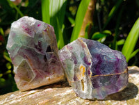 Polished On One Side Watermelon Fluorite Slices x 6 From Uis, Namibia