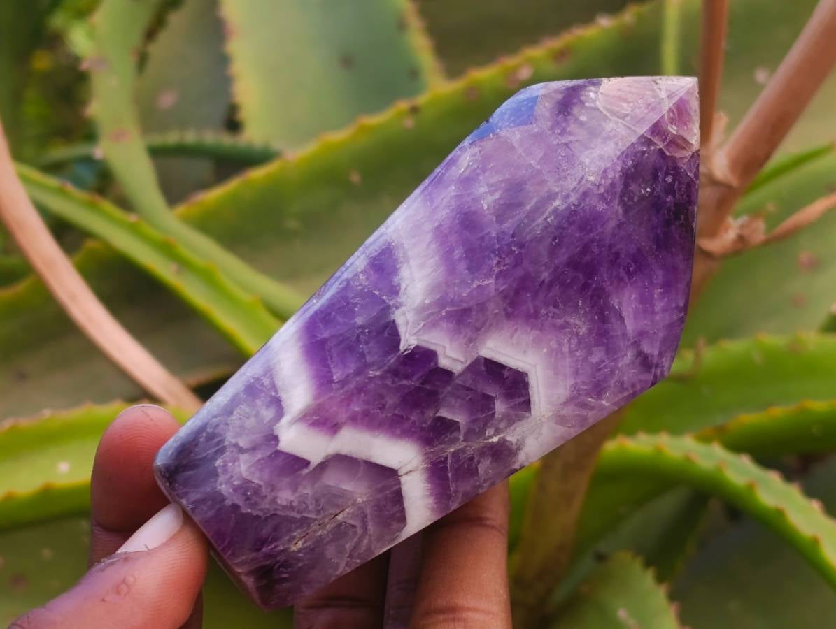 Polished Chevron Amethyst Crystal Points x 3 From Madagascar