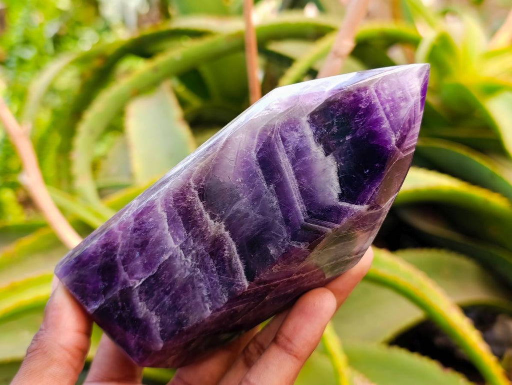 Polished Chevron Amethyst Crystal Points x 3 From Madagascar