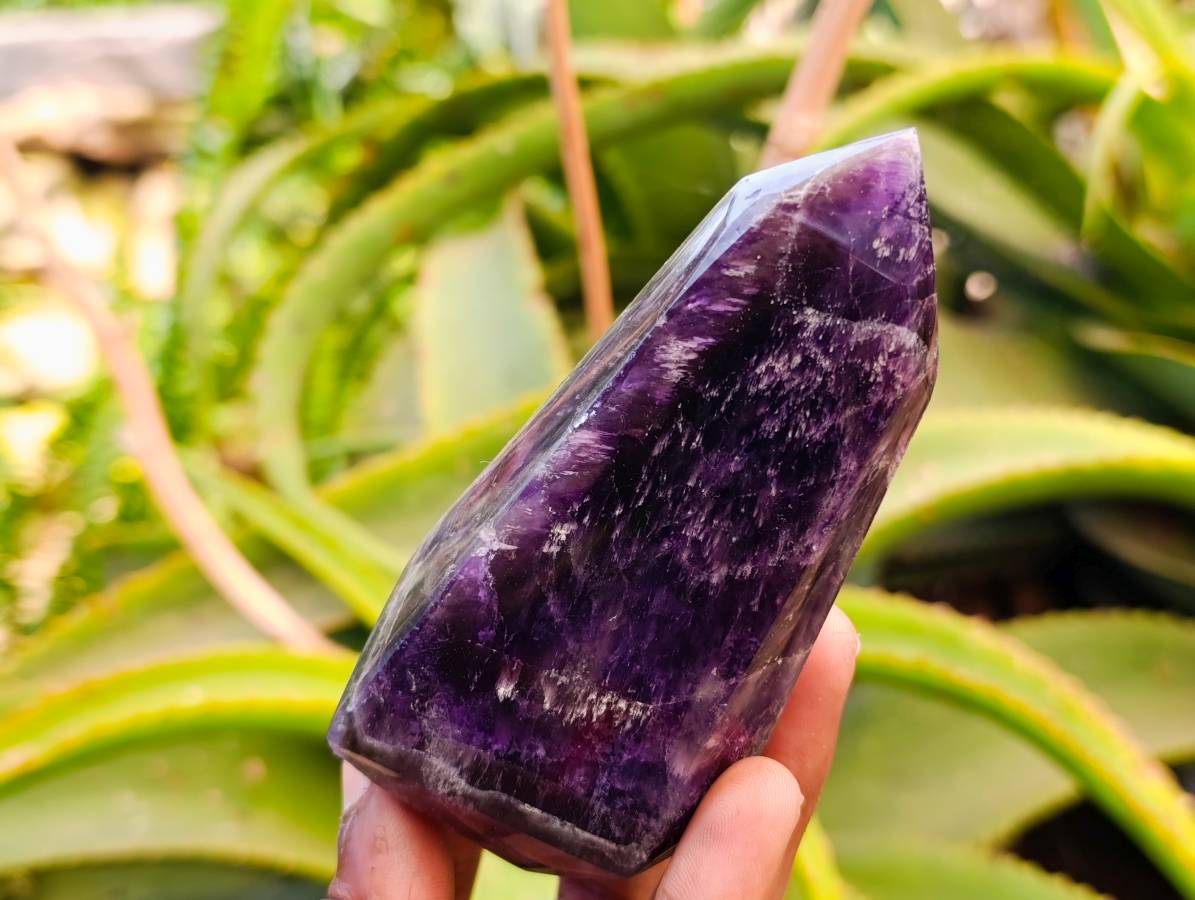 Polished Chevron Amethyst Crystal Points x 3 From Madagascar