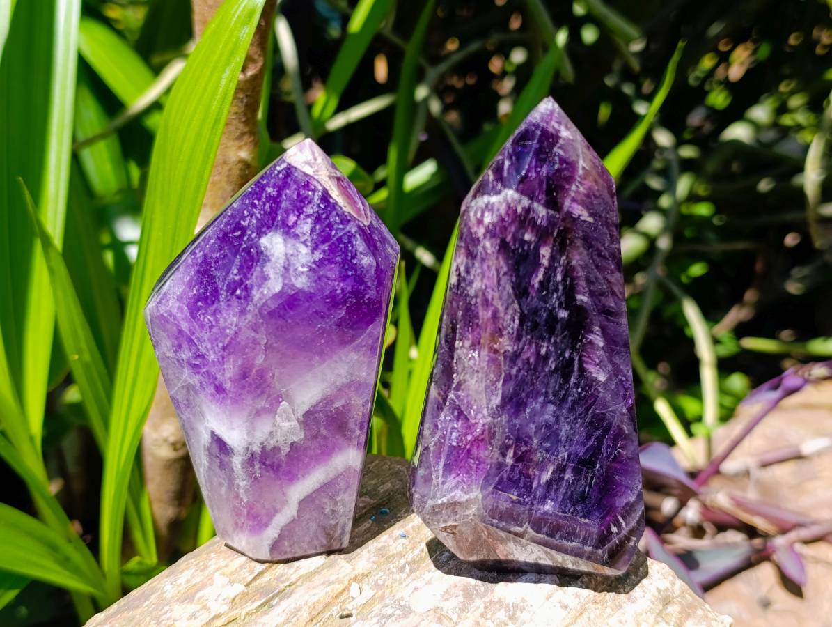 Polished Chevron Amethyst Crystal Points x 3 From Madagascar