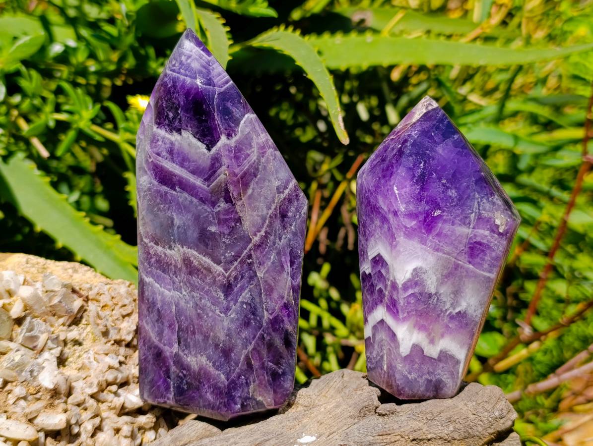 Polished Chevron Amethyst Crystal Points x 3 From Madagascar