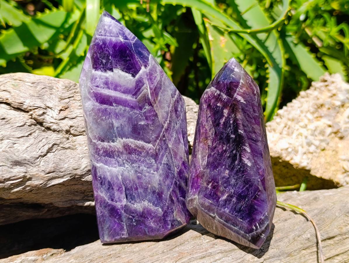 Polished Chevron Amethyst Crystal Points x 3 From Madagascar
