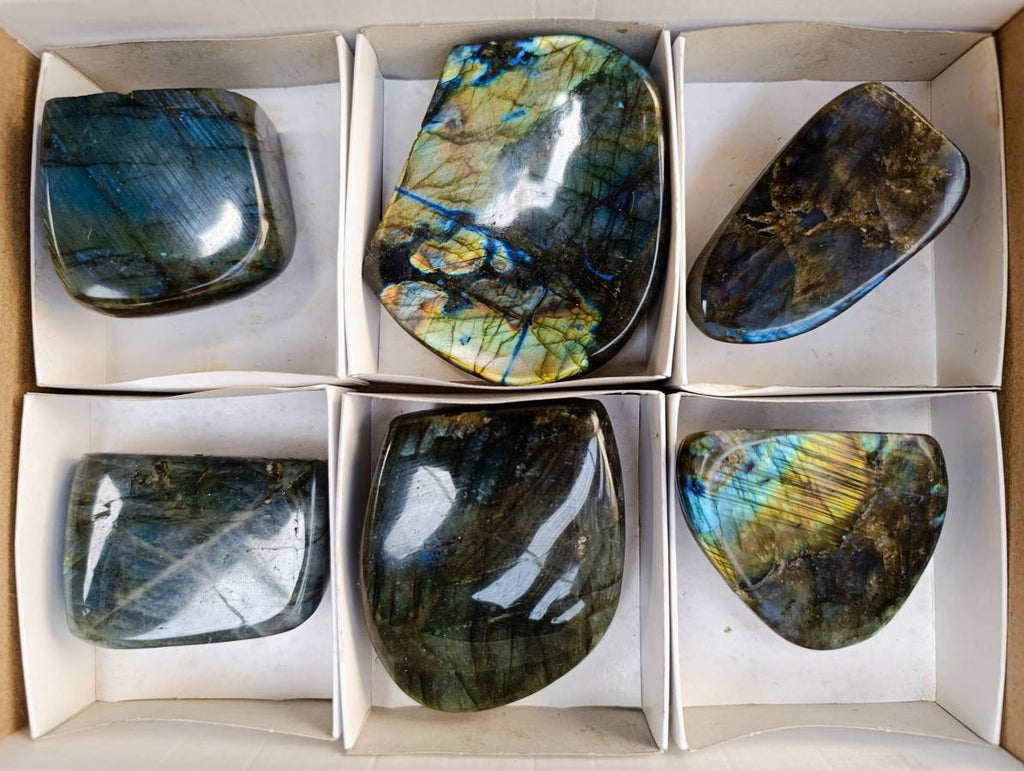 Polished Labradorite Standing Free Forms x 6 From Tulear, Madagascar