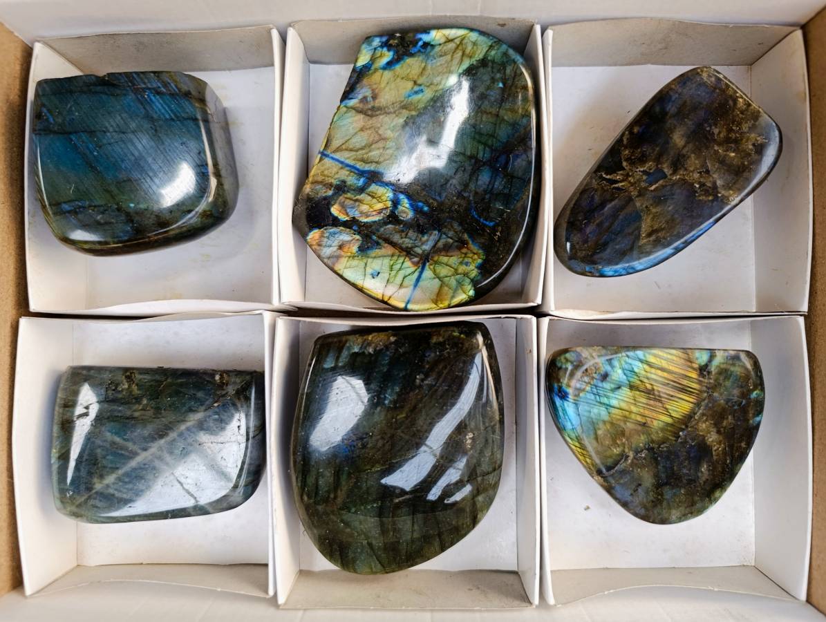Polished Labradorite Standing Free Forms x 6 From Tulear, Madagascar