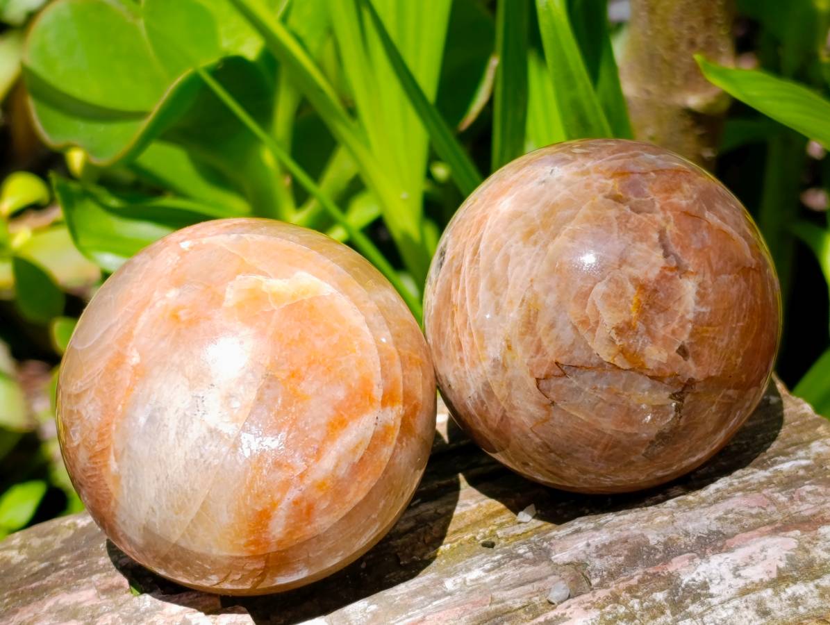 Polished Peach Moonstone Spheres x 6 From Madagascar