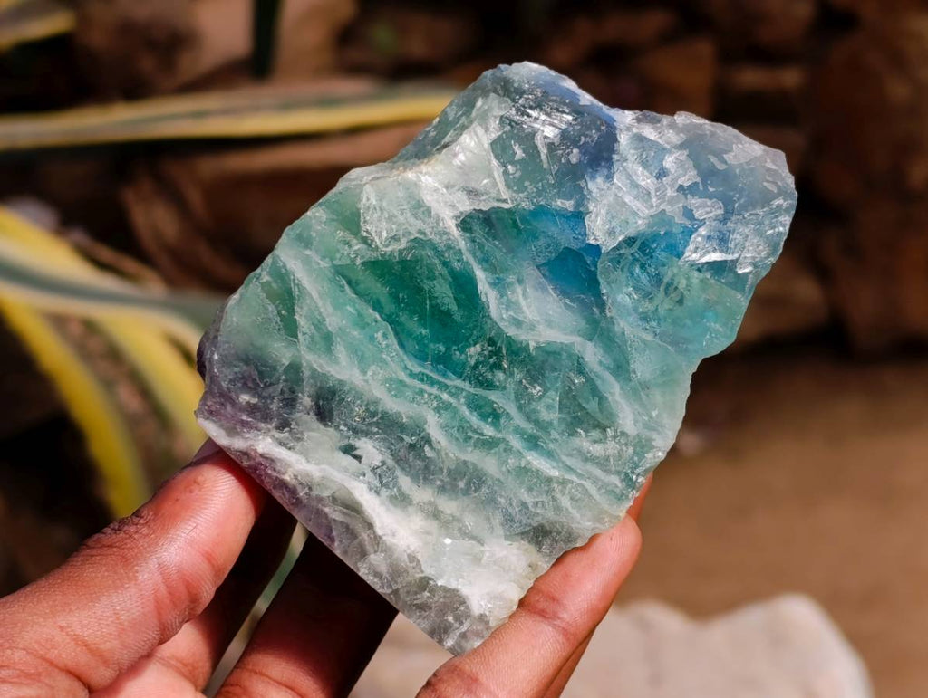 Polished On One Side Watermelon Fluorite Standing Slices x 6 From Uis, Namibia