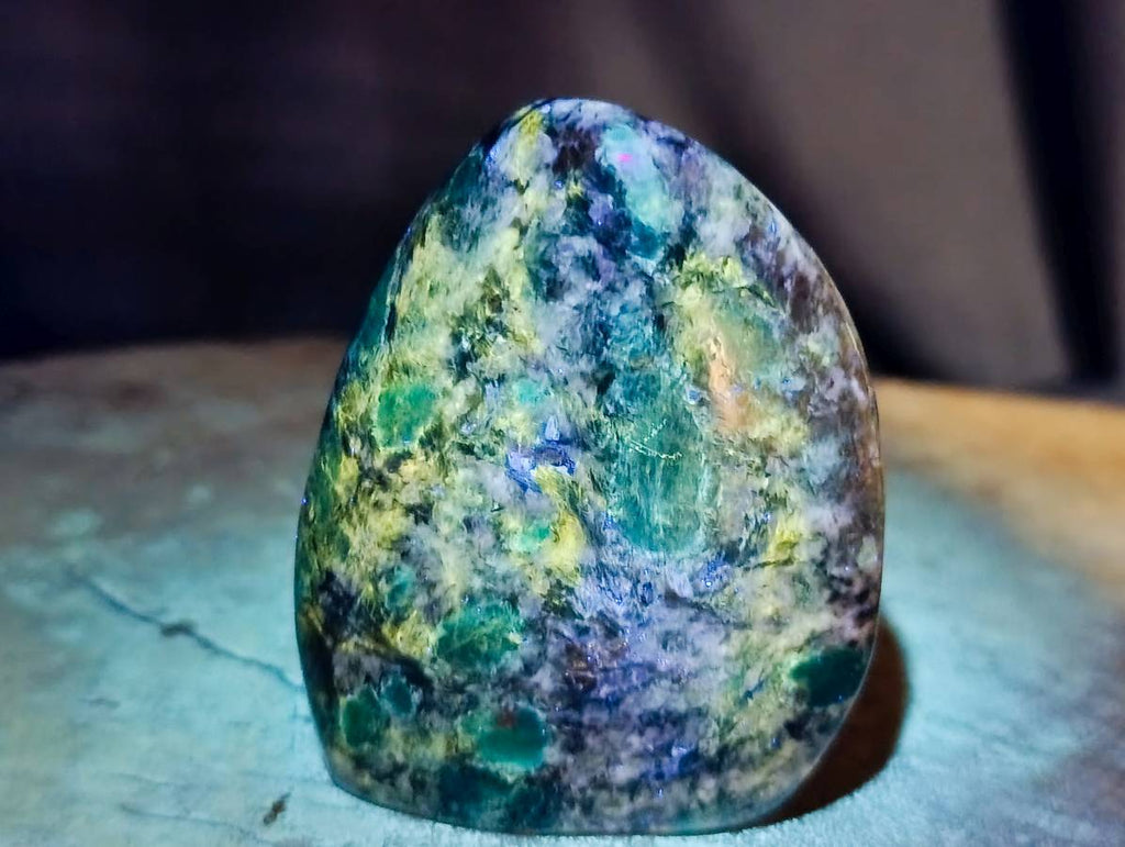 Polished Emerald Mica 'Mutokolite' Standing Free Forms x 5 From Mutoko, Zimbabwe