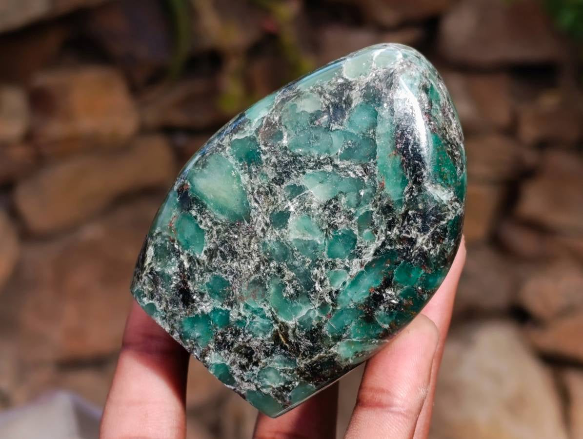 Polished Emerald Mica 'Mutokolite' Standing Free Forms x 5 From Mutoko, Zimbabwe