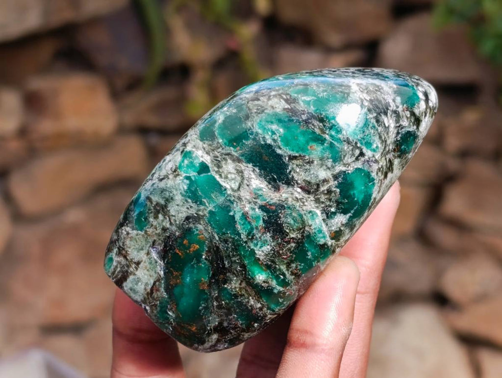 Polished Emerald Mica 'Mutokolite' Standing Free Forms x 5 From Mutoko, Zimbabwe