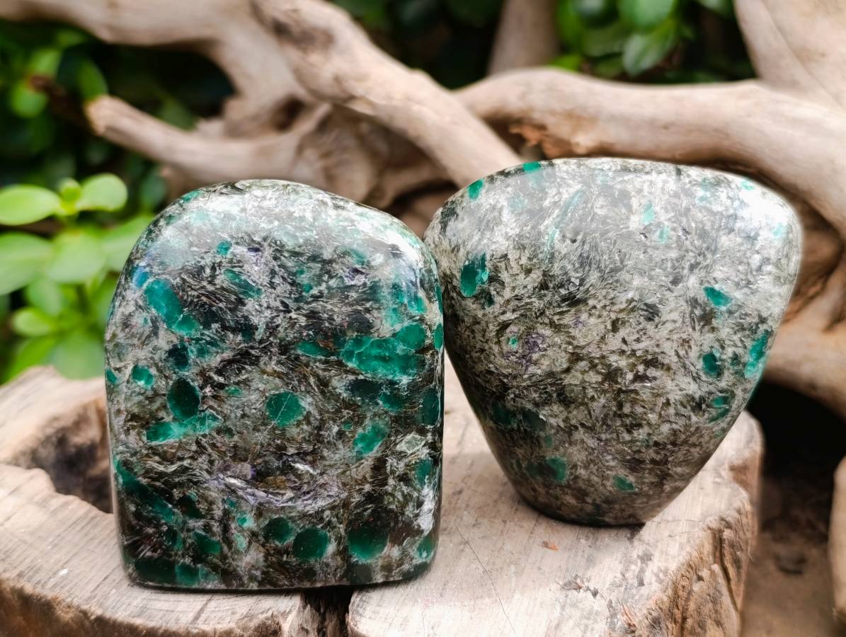 Polished Emerald Mica 'Mutokolite' Standing Free Forms x 5 From Mutoko, Zimbabwe