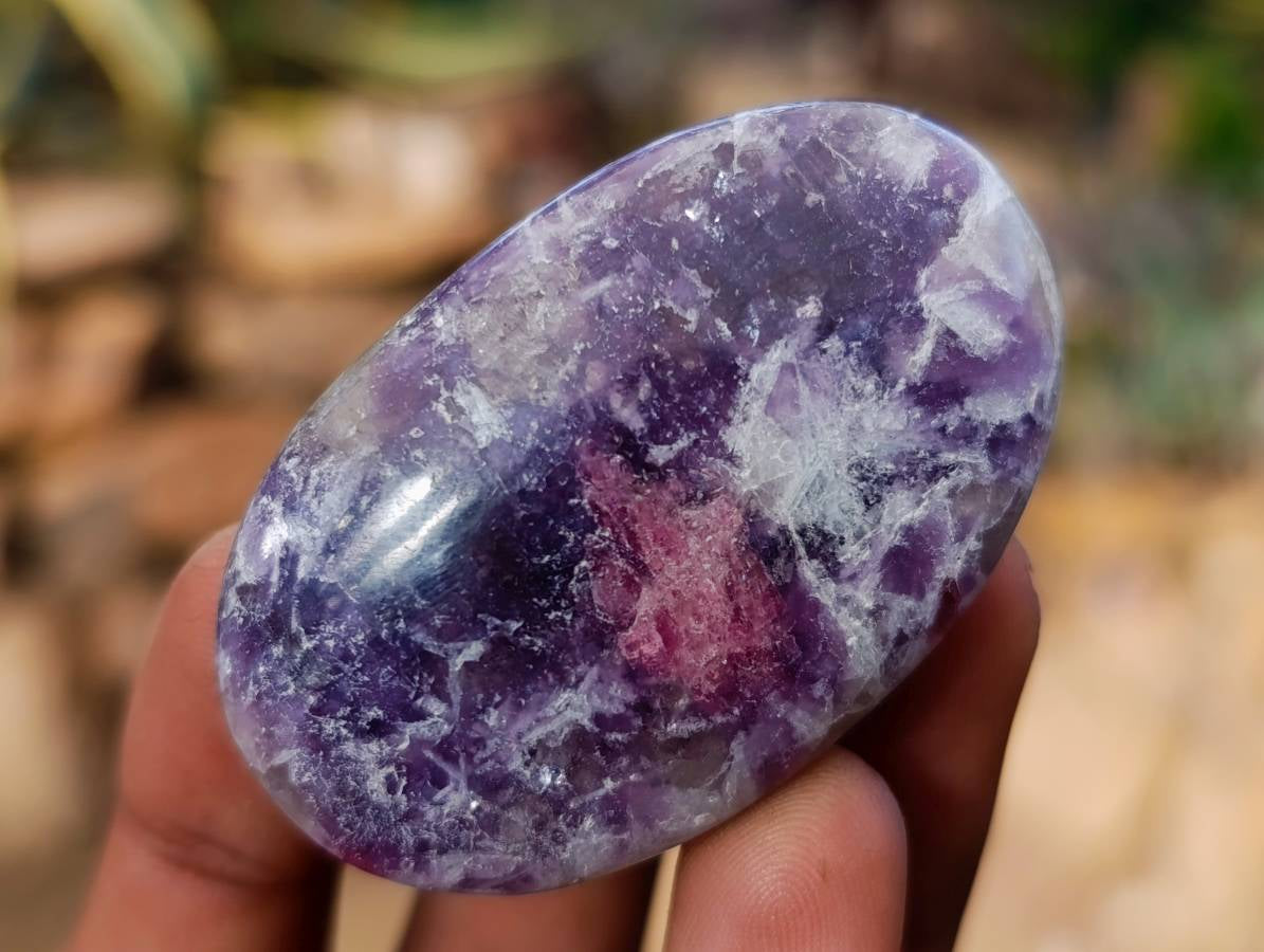 Polished Lepidolite With Pink Rubellite Palm Stones x 12 From Ambatondrazaka, Madagascar