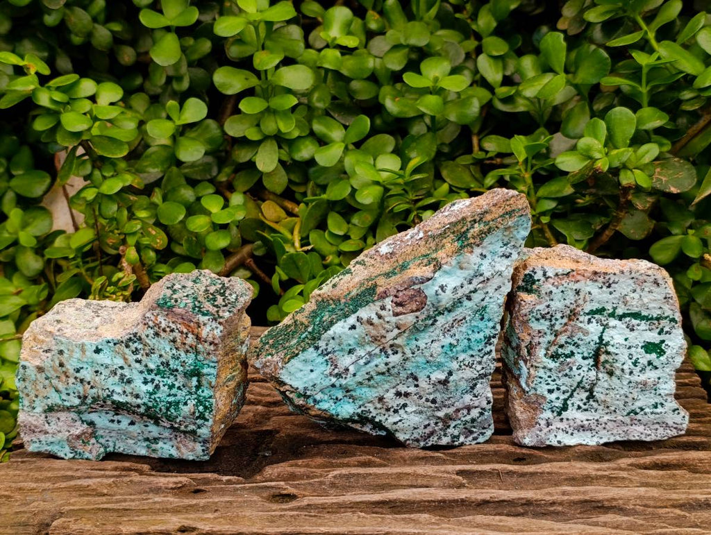 Natural Drusy Chrysocolla Dolomite With Crystalline Malachite Specimens x 3 From Likasi, Congo