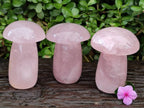Polished Rose Quartz Mushrooms x 3 From Madagascar