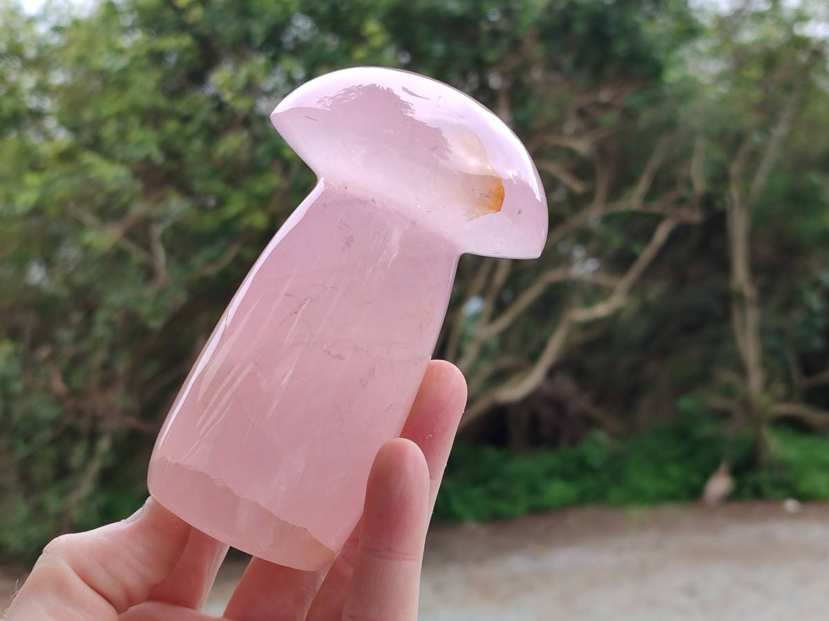 Polished Rose Quartz Mushrooms x 3 From Madagascar