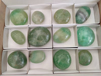 Polished Green Fluorescent Fluorite Galets x 12 From Madagascar