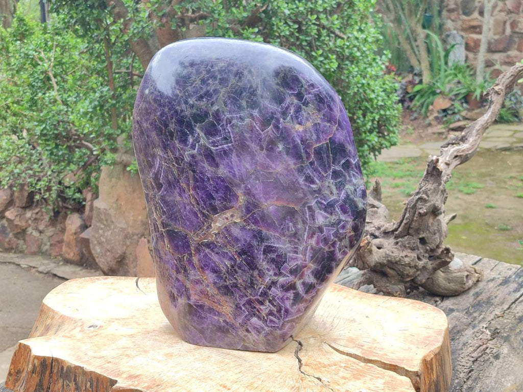 Polished XXL Deep Purple Chevron Amethyst Standing Free Form x 1 From Madagascar