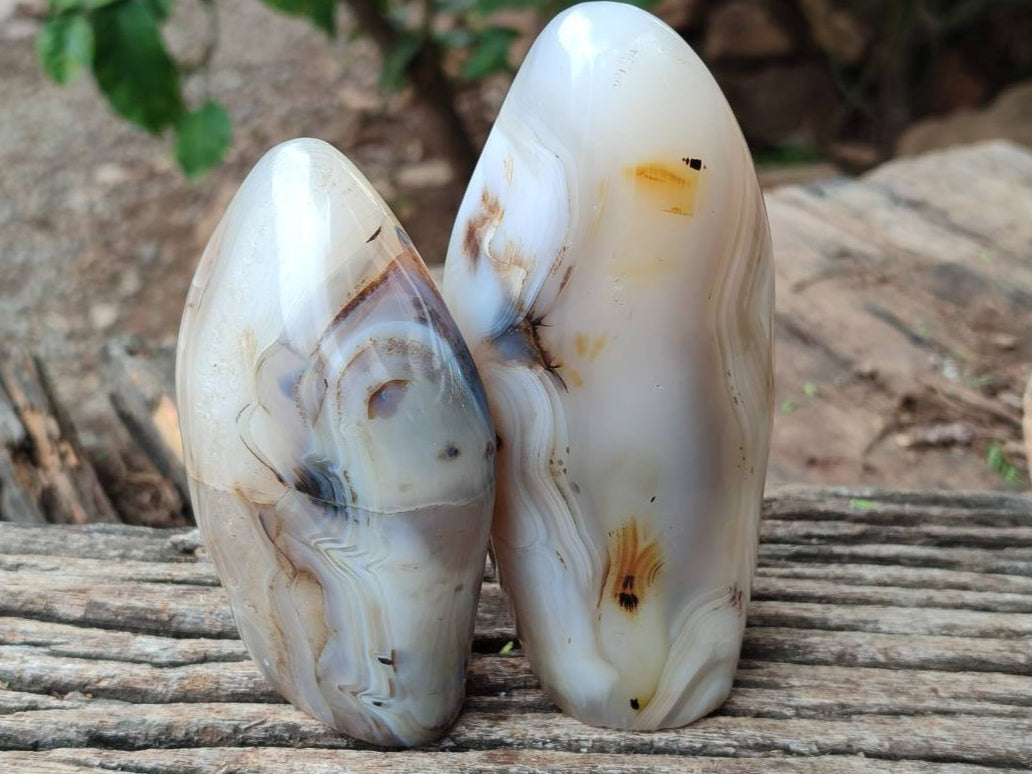 Polished Banded Agate Standing Free Forms x 3 From Madagascar
