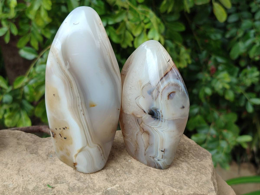 Polished Banded Agate Standing Free Forms x 3 From Madagascar