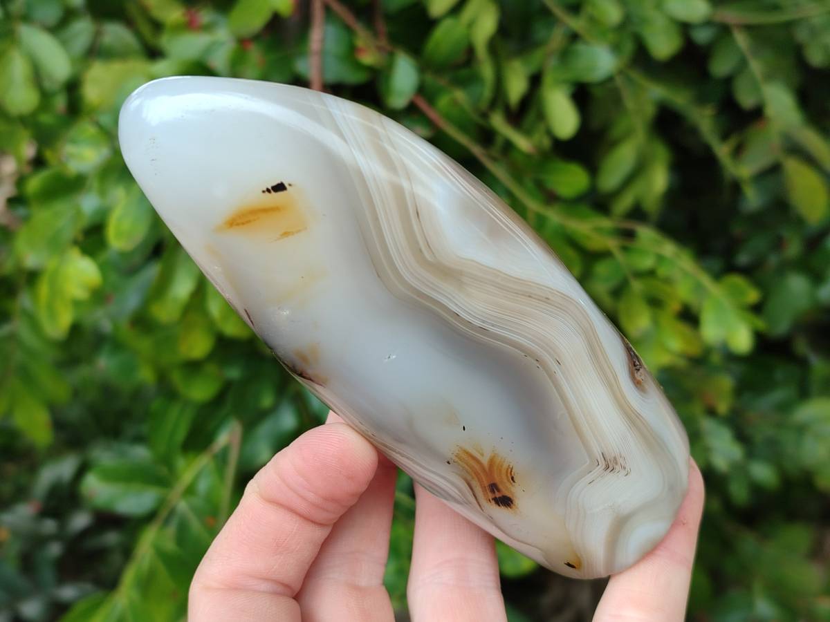Polished Banded Agate Standing Free Forms x 3 From Madagascar