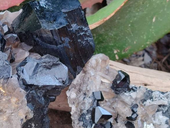 Natural Schorl Black Tourmaline With Smokey Quartz Specimens x 2 From Erongo, Namibia
