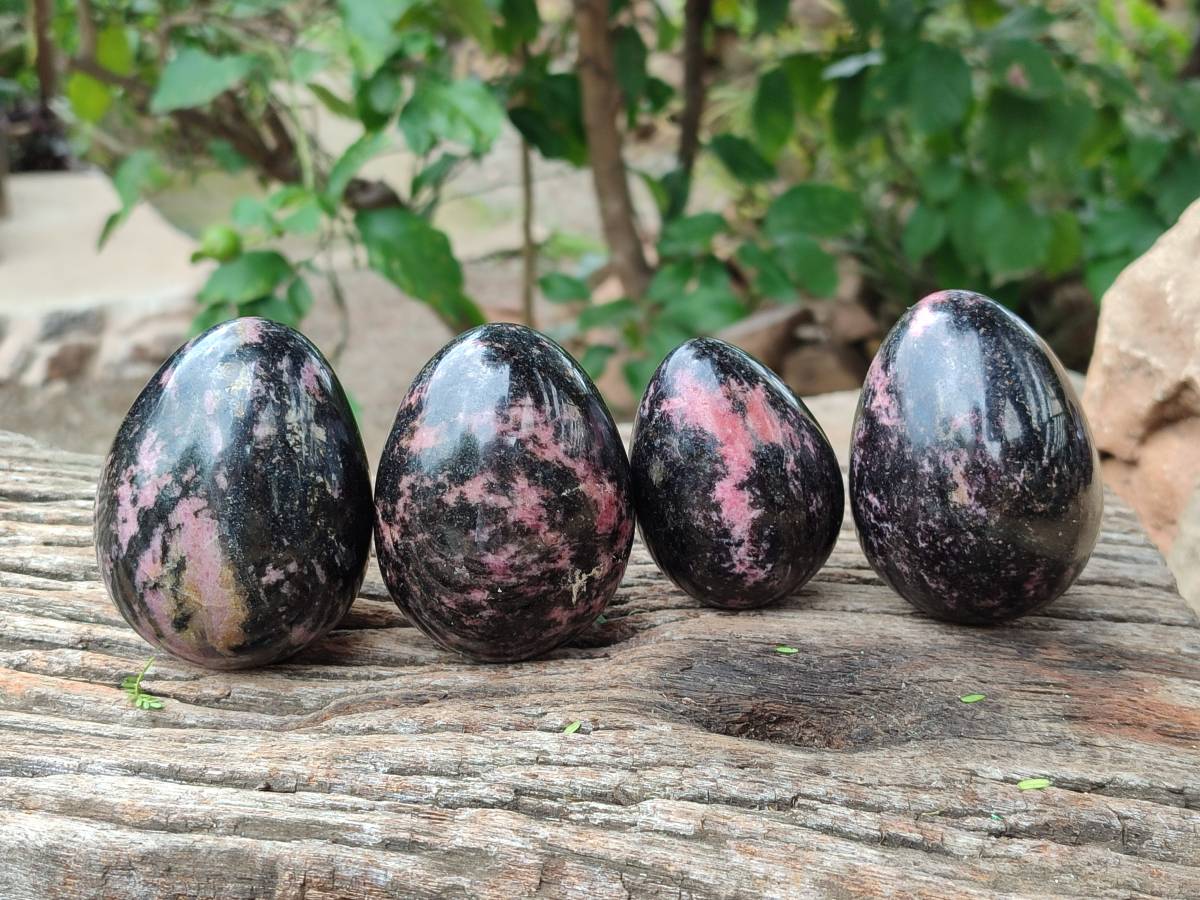 Polished Rhodonite Eggs x 6 From Ambindavato, Madagascar