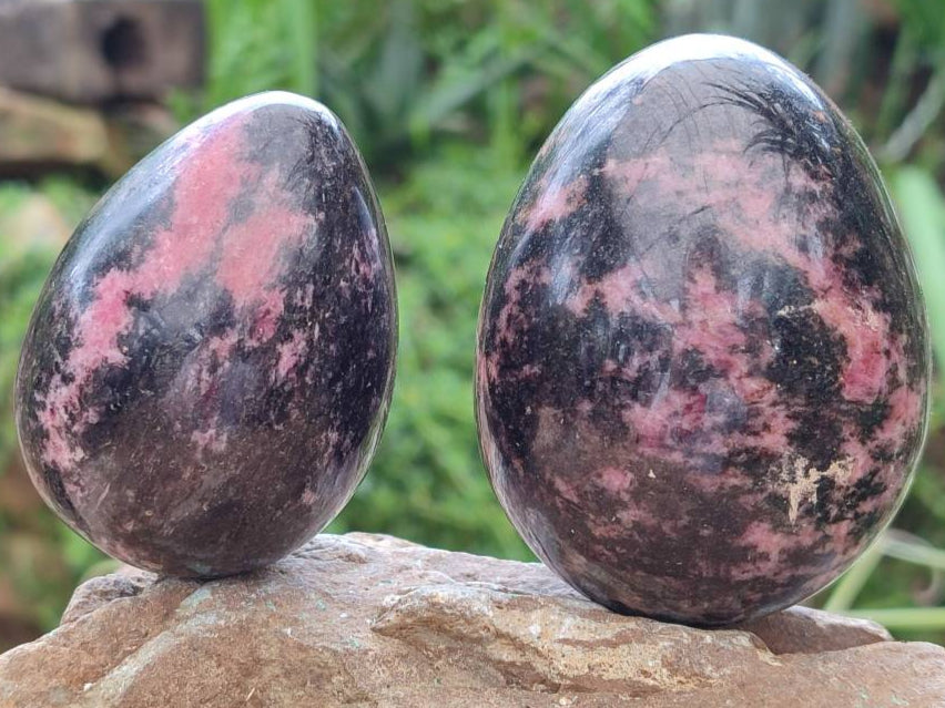 Polished Rhodonite Eggs x 6 From Ambindavato, Madagascar