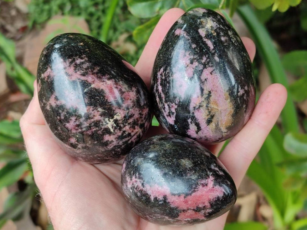 Polished Rhodonite Eggs x 6 From Ambindavato, Madagascar