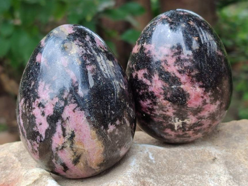 Polished Rhodonite Eggs x 6 From Ambindavato, Madagascar