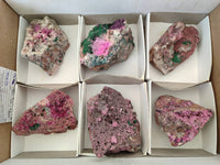 Natural Salrose Cobaltion Dolomite With Malachite Specimens x 6 From Kakanda, Congo