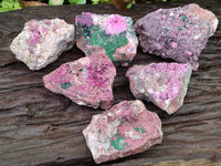 Natural Salrose Cobaltion Dolomite With Malachite Specimens x 6 From Kakanda, Congo