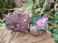 Natural Salrose Cobaltion Dolomite With Malachite Specimens x 6 From Kakanda, Congo