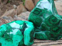 Polished Flower Banded Malachite Free Forms x 3 From Congo