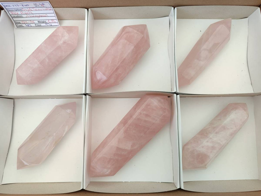 Polished Double Terminated Rose Quartz Crystals x 6 From Madagascar - Toprock Gemstones and Minerals 