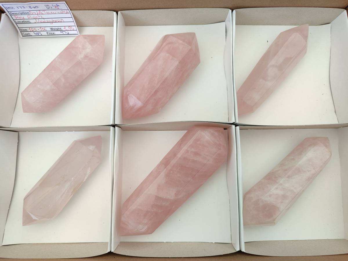 Polished Double Terminated Rose Quartz Crystals x 6 From Madagascar - Toprock Gemstones and Minerals 