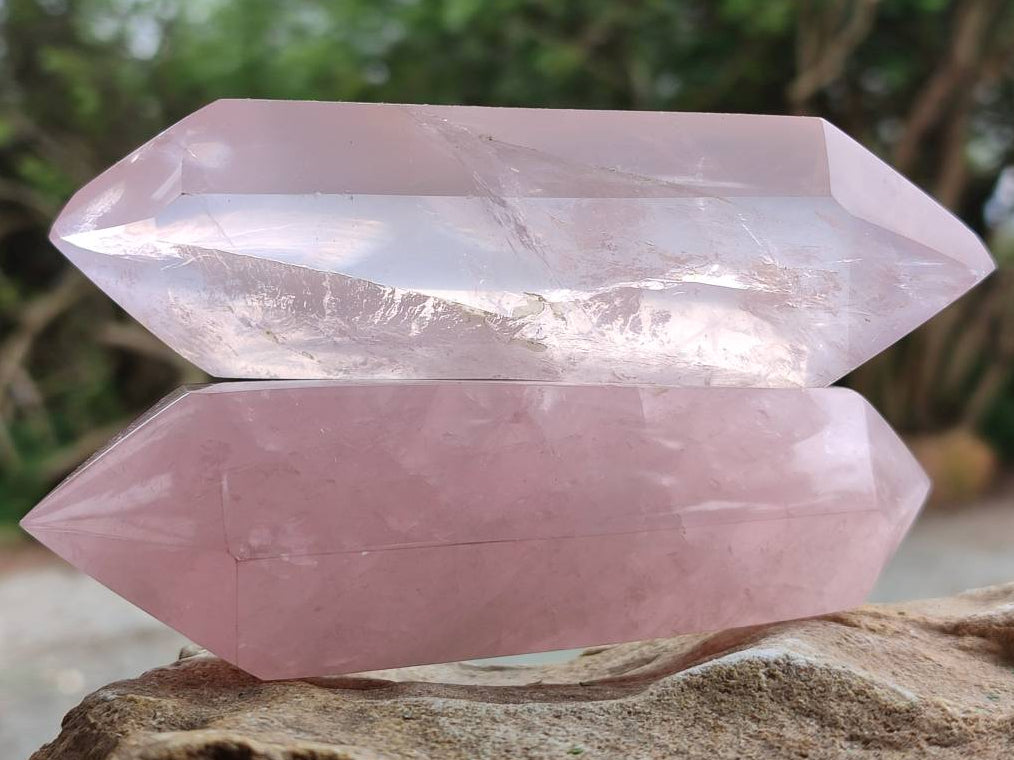 Polished Double Terminated Rose Quartz Crystals x 6 From Madagascar - Toprock Gemstones and Minerals 