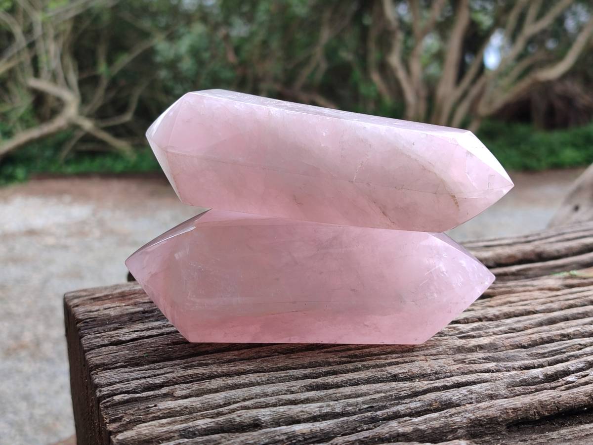 Polished Double Terminated Rose Quartz Crystals x 6 From Madagascar - Toprock Gemstones and Minerals 