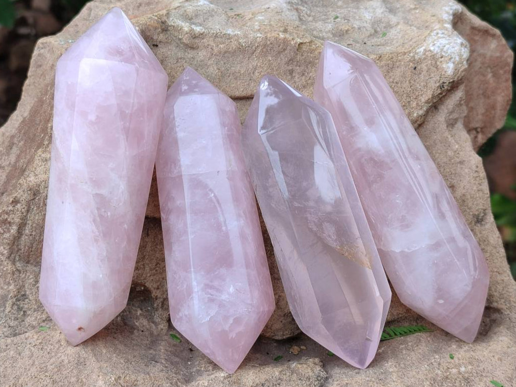 Polished Double Terminated Rose Quartz Crystals x 6 From Madagascar - Toprock Gemstones and Minerals 